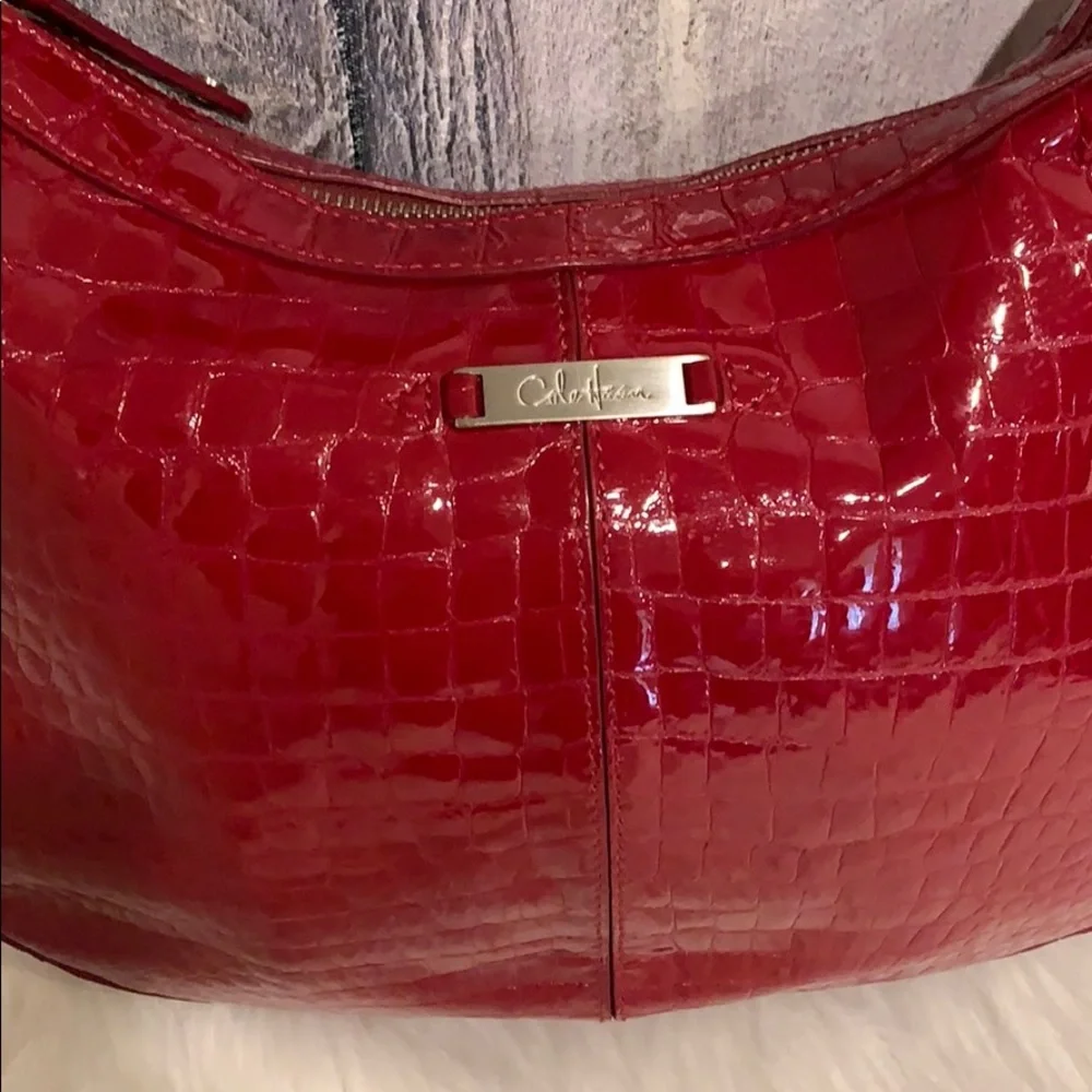 Cole Haan glossy Red leather crocodile Embossed bag